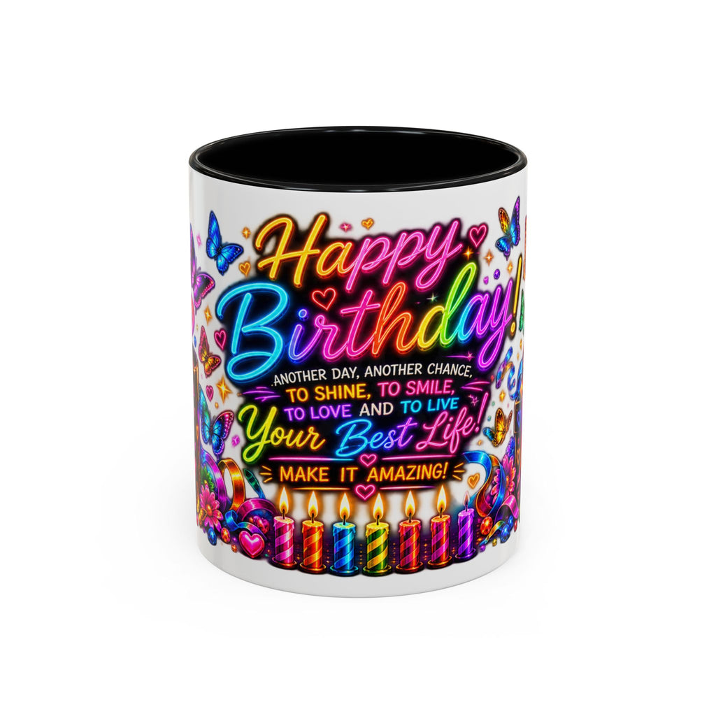 Birthday Coffee Mug – Colorful "Happy Birthday" Gift Mug with Butterflies & Candles