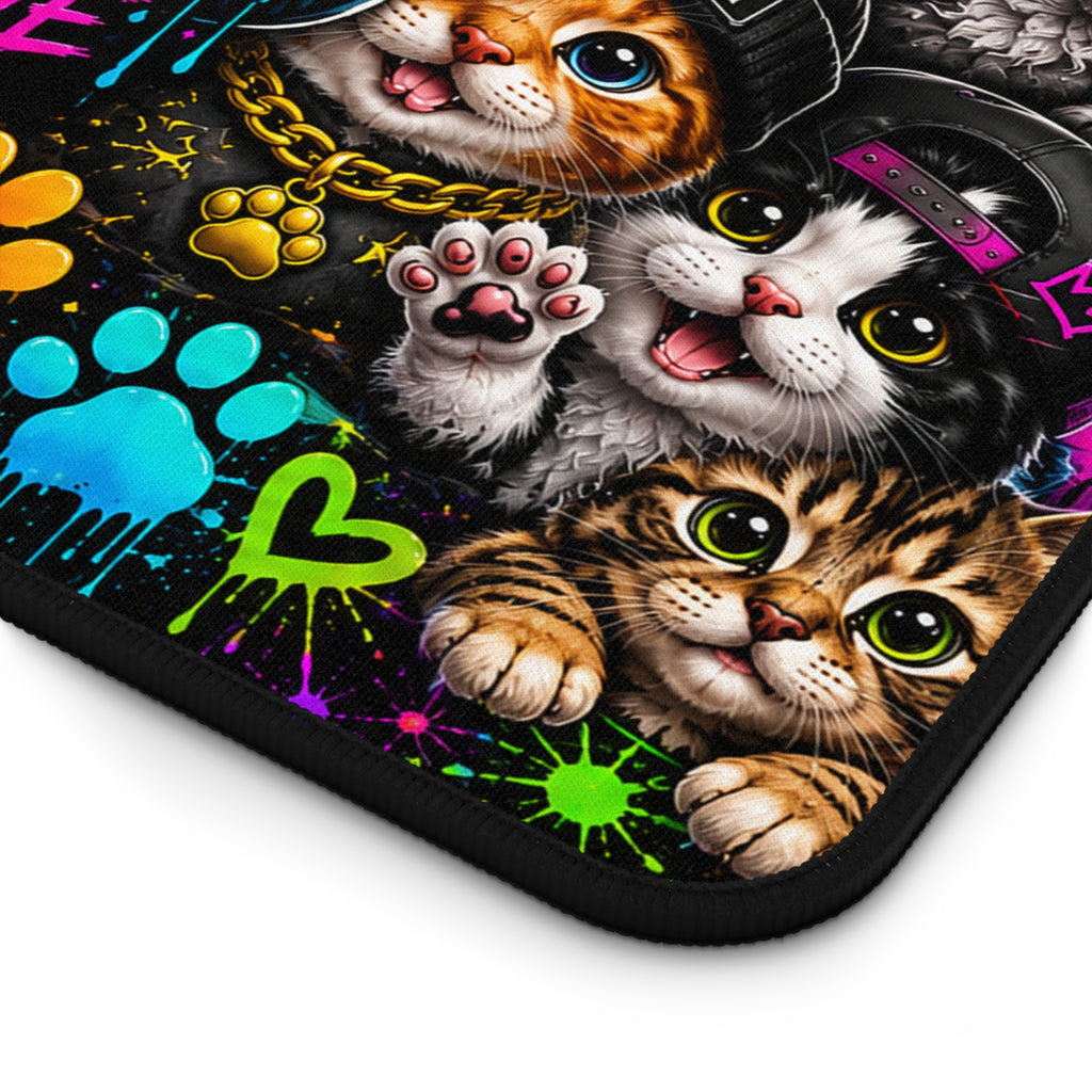 Cats Stay Pawsitive Desk Mat — Colorful Cute Cat Keyboard Pad