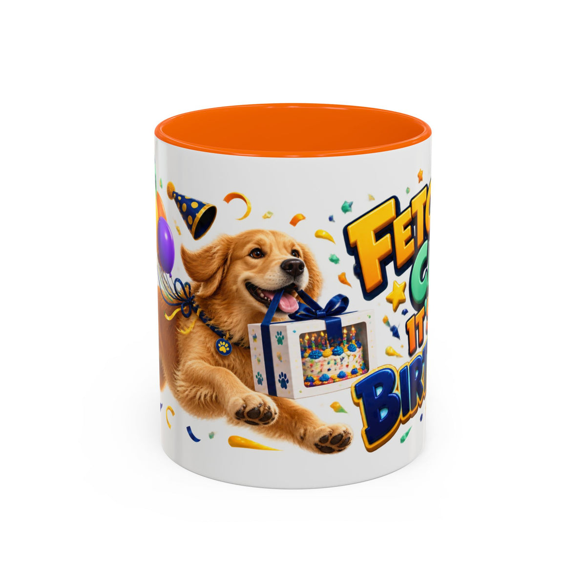 Fetch the Cake Golden Retriever Birthday White Mug