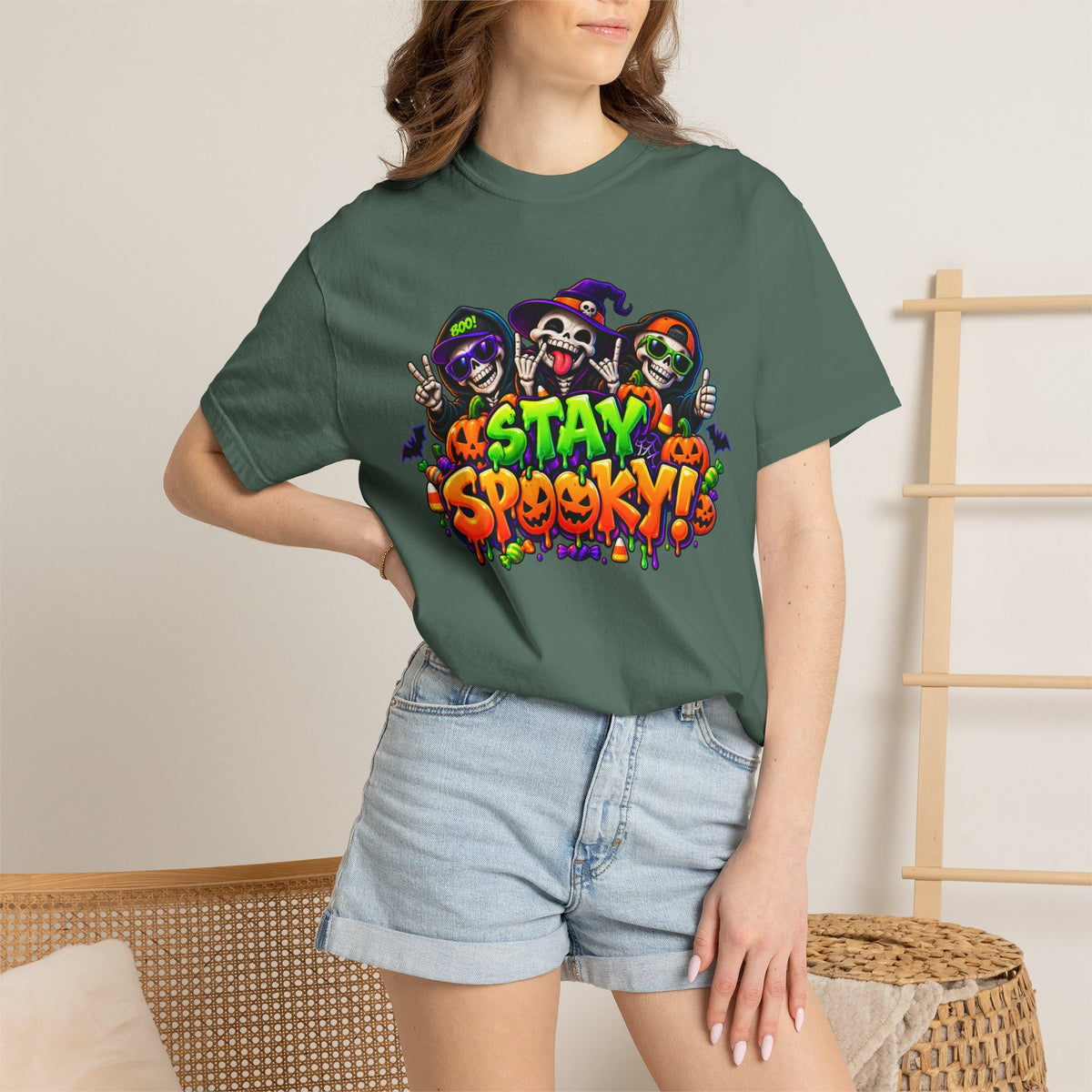 Stay Spooky Halloween T-Shirt – Funny Skeleton Crew Colorful Graphic Tee