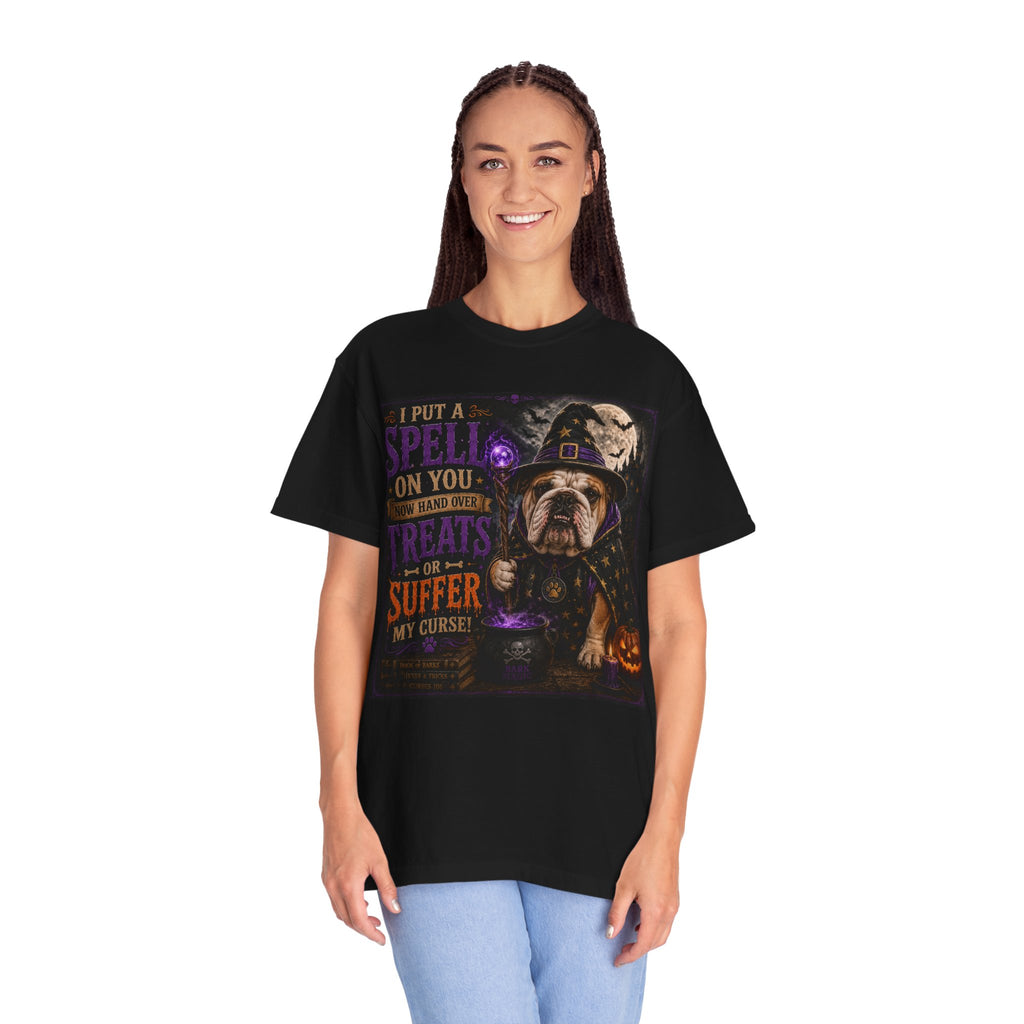 Halloween Bulldog Witch T-Shirt – "I Put a Spell on You" Spooky Dog Tee