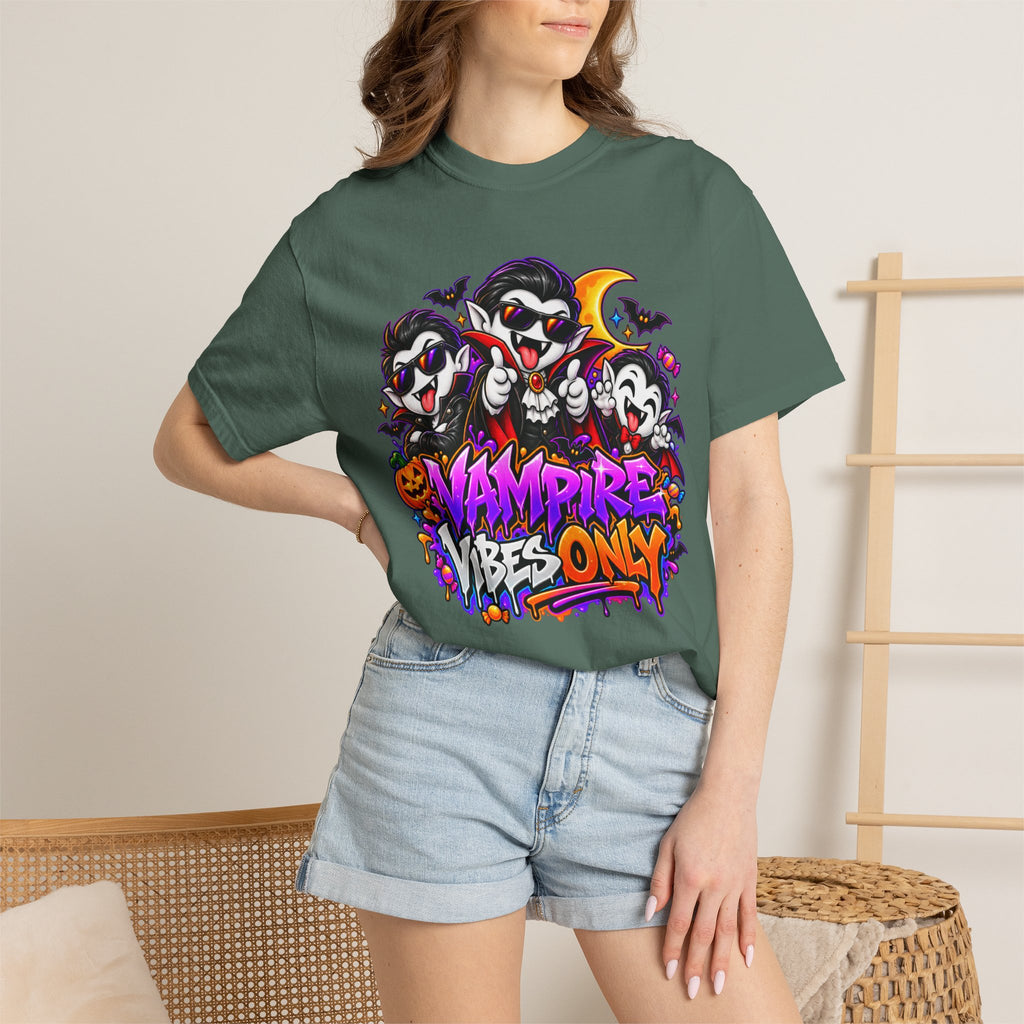 Neon Vampire Vibes Halloween Unisex Garment-Dyed T-Shirt Featuring a Cool Festora Vampire Crew