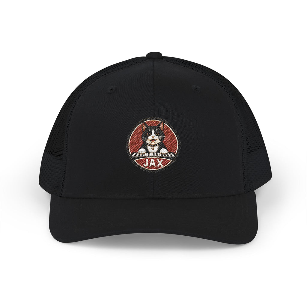 Jax Cat Embroidered Trucker Hat - Retro Mascot Snapback Cap