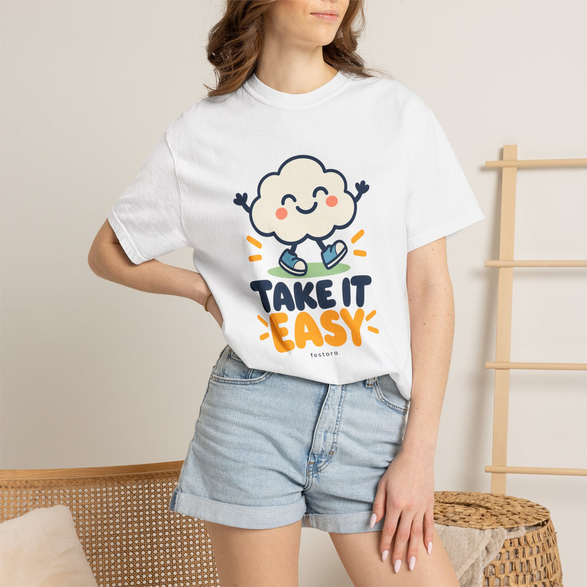 Take It Easy – Happy Cloud Graphic T-Shirt | Festora Everyday