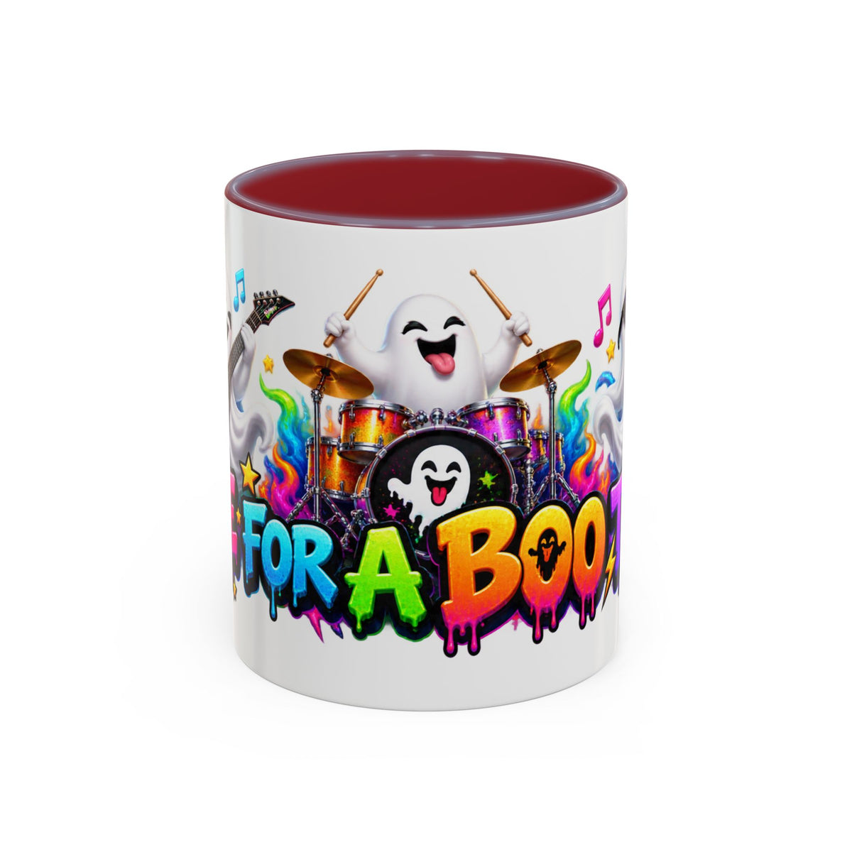 Here for a Boo Time Halloween Ghost Rock Band White Mug