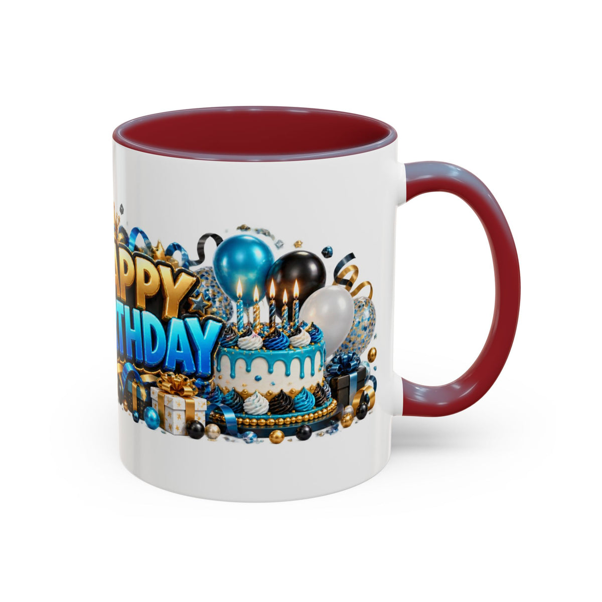 Happy Birthday White Tiger Mug – Colorful 3D Birthday Gift – White Coffee Mug