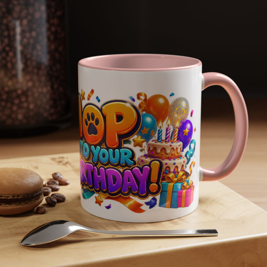 Hop Into Your Birthday White Mug – Cute Kangaroo Birthday Cup, Colorful Fun Party Gift