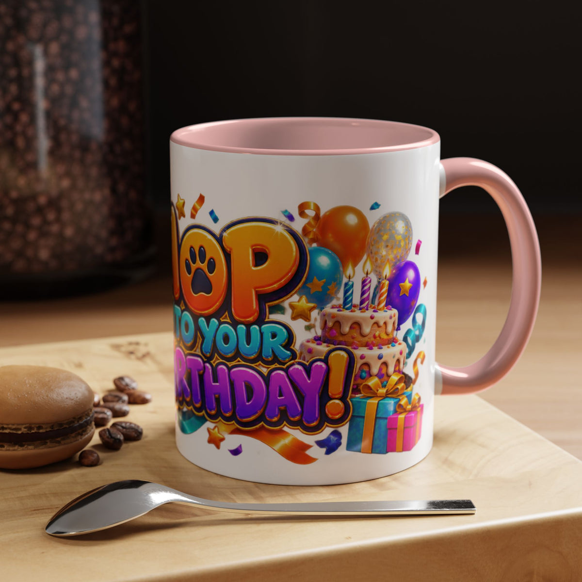 Hop Into Your Birthday White Mug – Cute Kangaroo Birthday Cup, Colorful Fun Party Gift