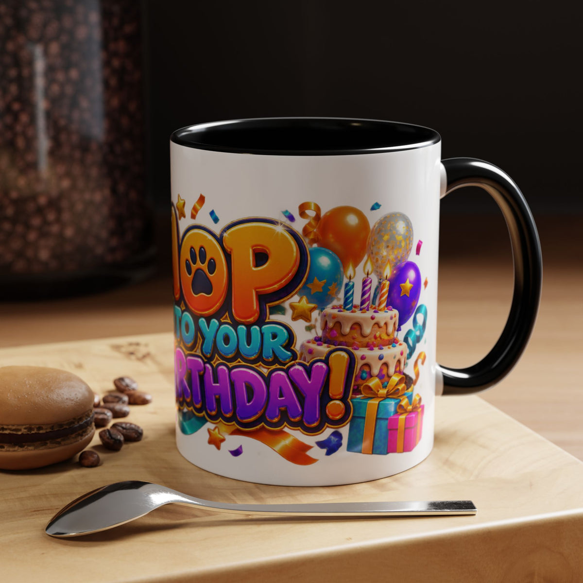 Hop Into Your Birthday White Mug – Cute Kangaroo Birthday Cup, Colorful Fun Party Gift