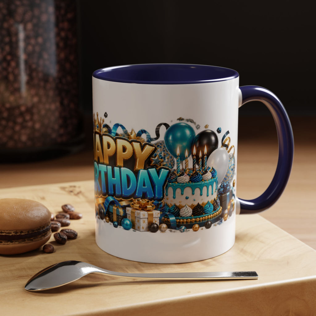 Happy Birthday White Tiger Mug – Colorful 3D Birthday Gift – White Coffee Mug