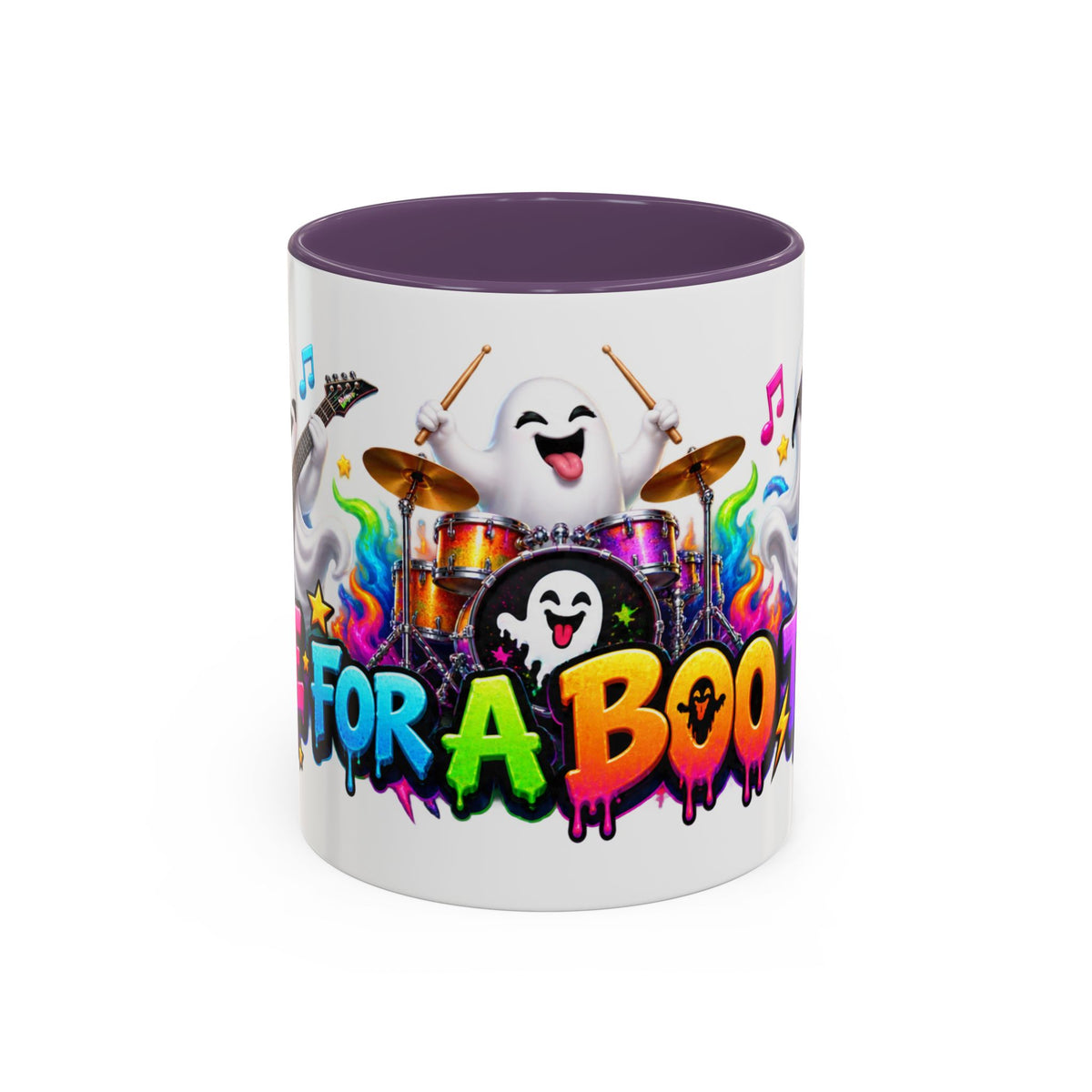 Here for a Boo Time Halloween Ghost Rock Band White Mug