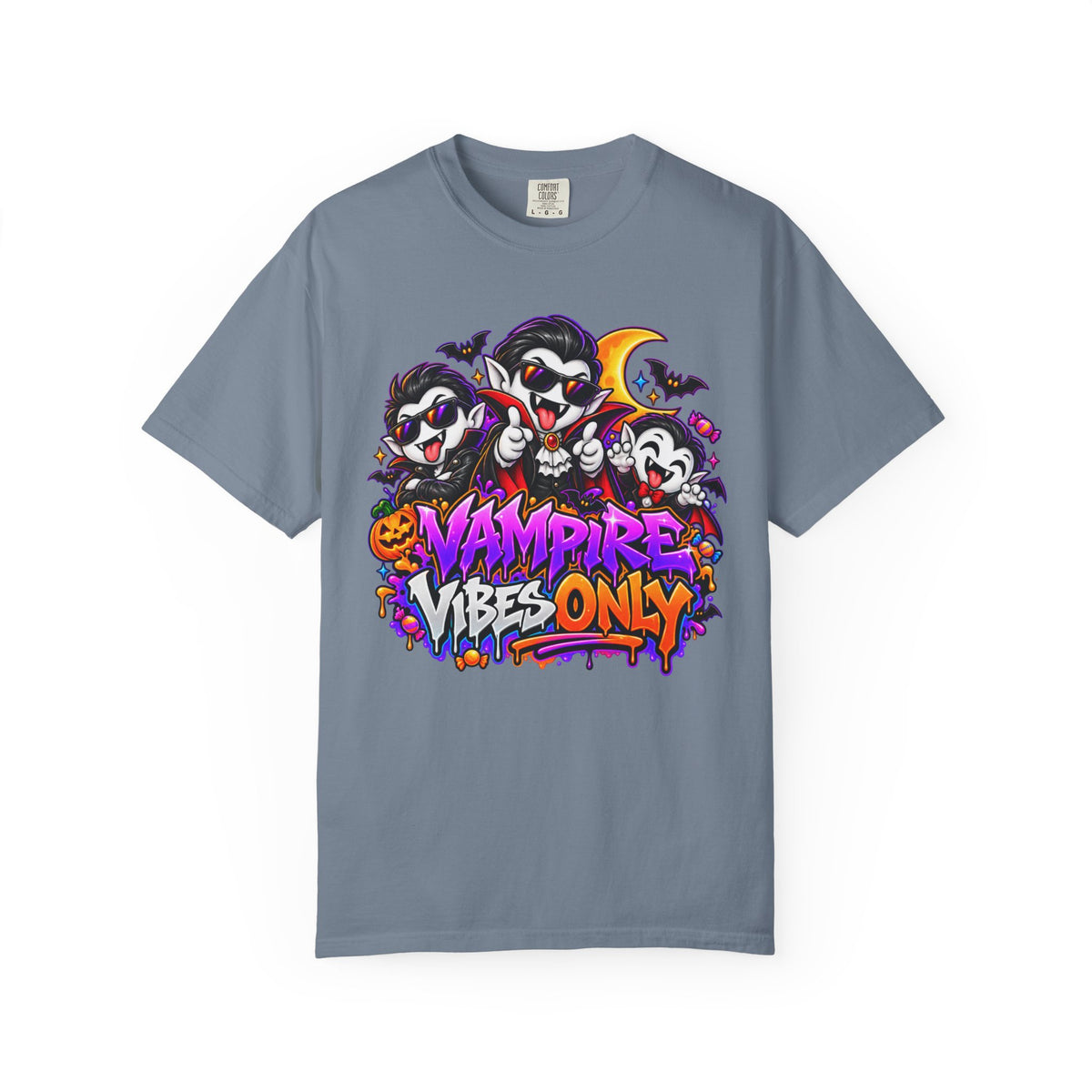 Neon Vampire Vibes Halloween Unisex Garment-Dyed T-Shirt Featuring a Cool Festora Vampire Crew