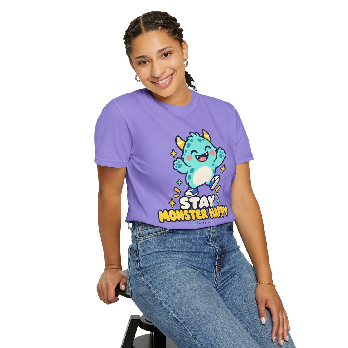 Stay Monster Happy – Cute Monster Graphic T-Shirt