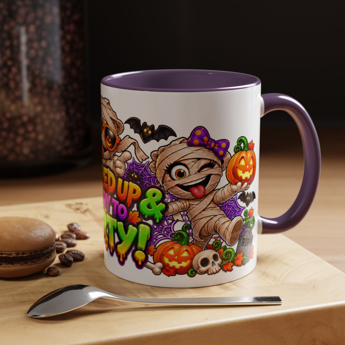 Wrapped Up & Ready to Party White Mug – Funny Mummies & Spooky Party Design