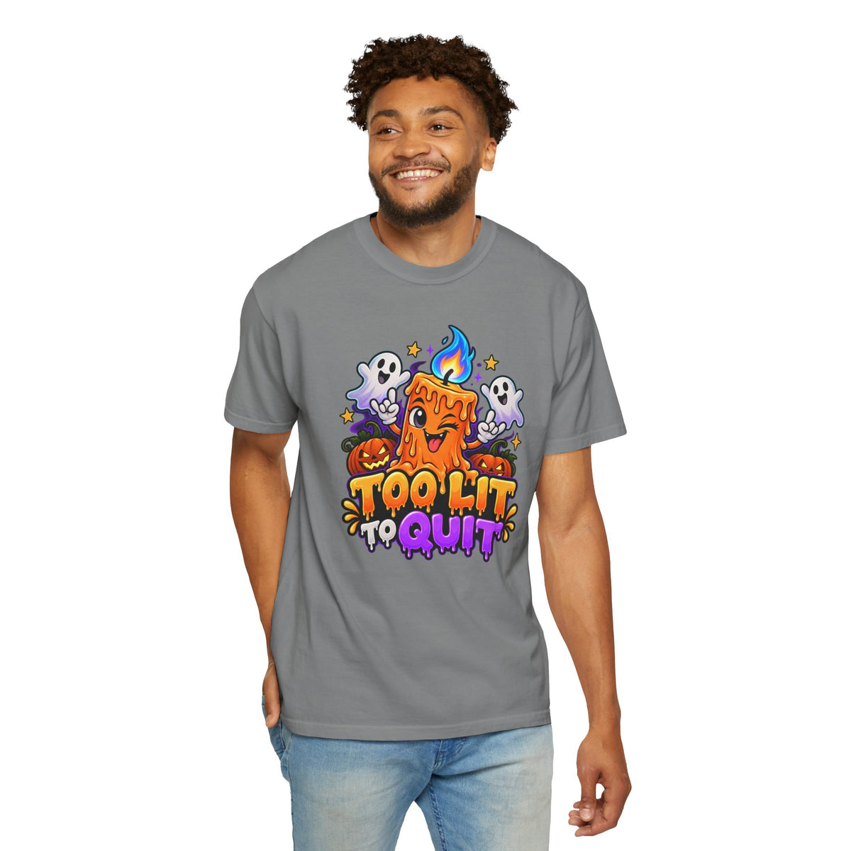 Too Lit to Quit – Funny Halloween Candle T-Shirt