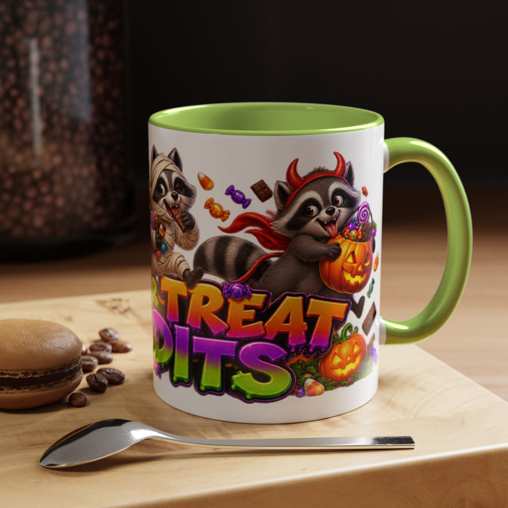 Trick or Treat Bandits Raccoons Halloween White Mug