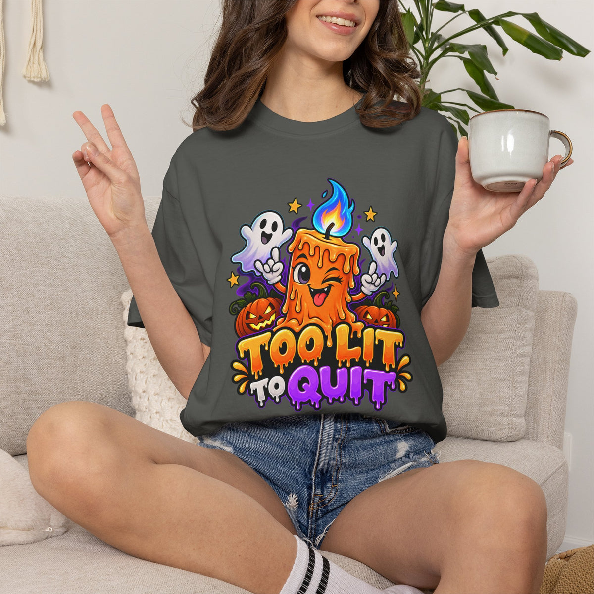 Too Lit to Quit – Funny Halloween Candle T-Shirt