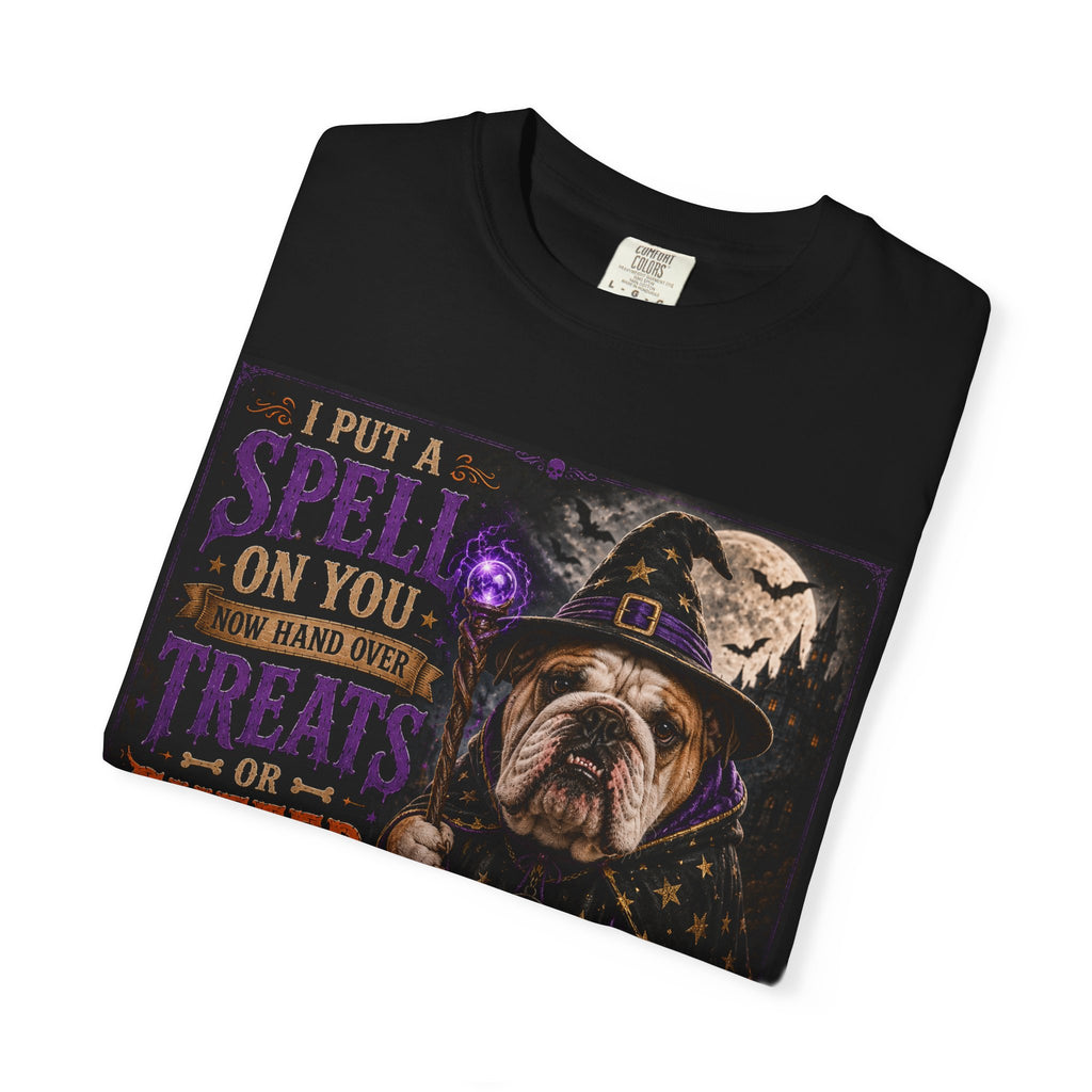 Halloween Bulldog Witch T-Shirt – "I Put a Spell on You" Spooky Dog Tee