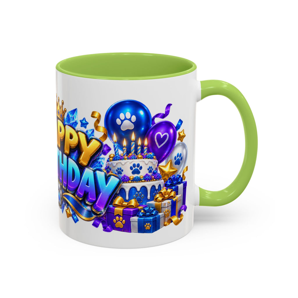 White Wolf Happy Birthday Mug – Blue Purple & Gold Birthday Gift – FestoraShop White Coffee Mug