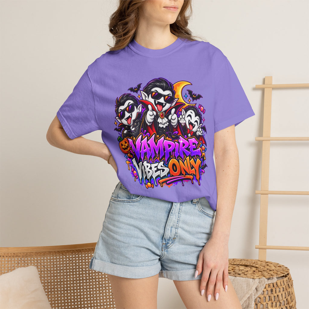 Neon Vampire Vibes Halloween Unisex Garment-Dyed T-Shirt Featuring a Cool Festora Vampire Crew