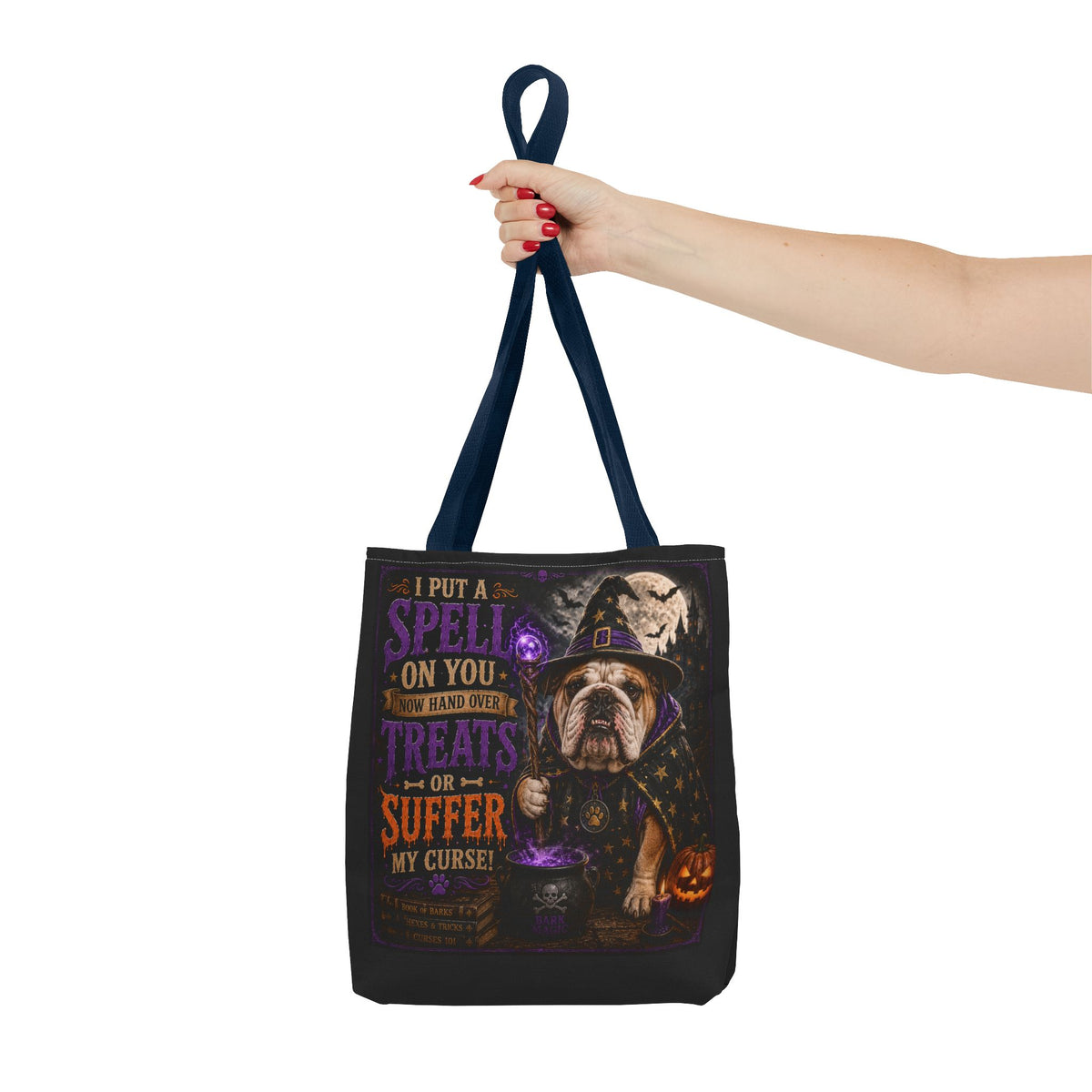 Halloween Bulldog Tote Bag - "I Put a Spell On You" Trick-or-Treat Candy Bag