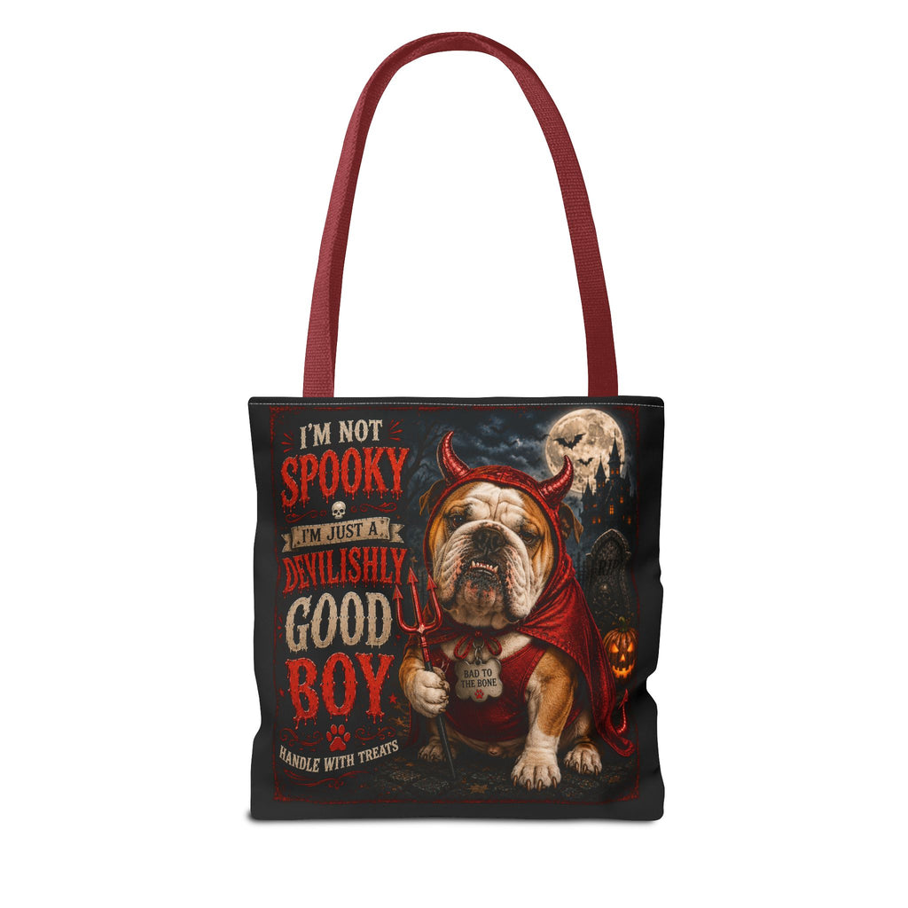 Halloween Bulldog Tote Bag — "I'm Not Spooky, I'm Just a Devilishly Good Boy"