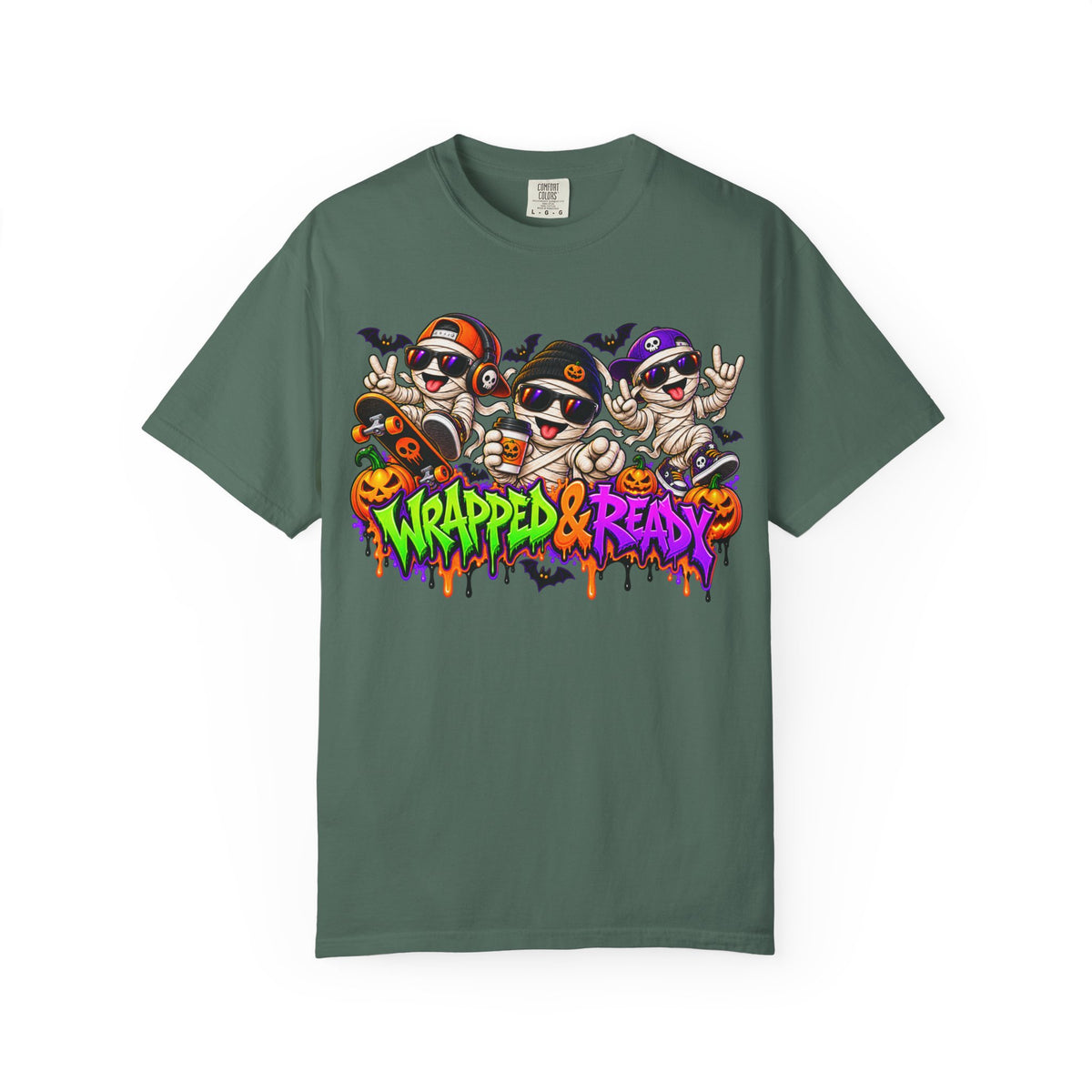 Wrapped & Ready – Halloween Mummy Crew Graphic T-Shirt