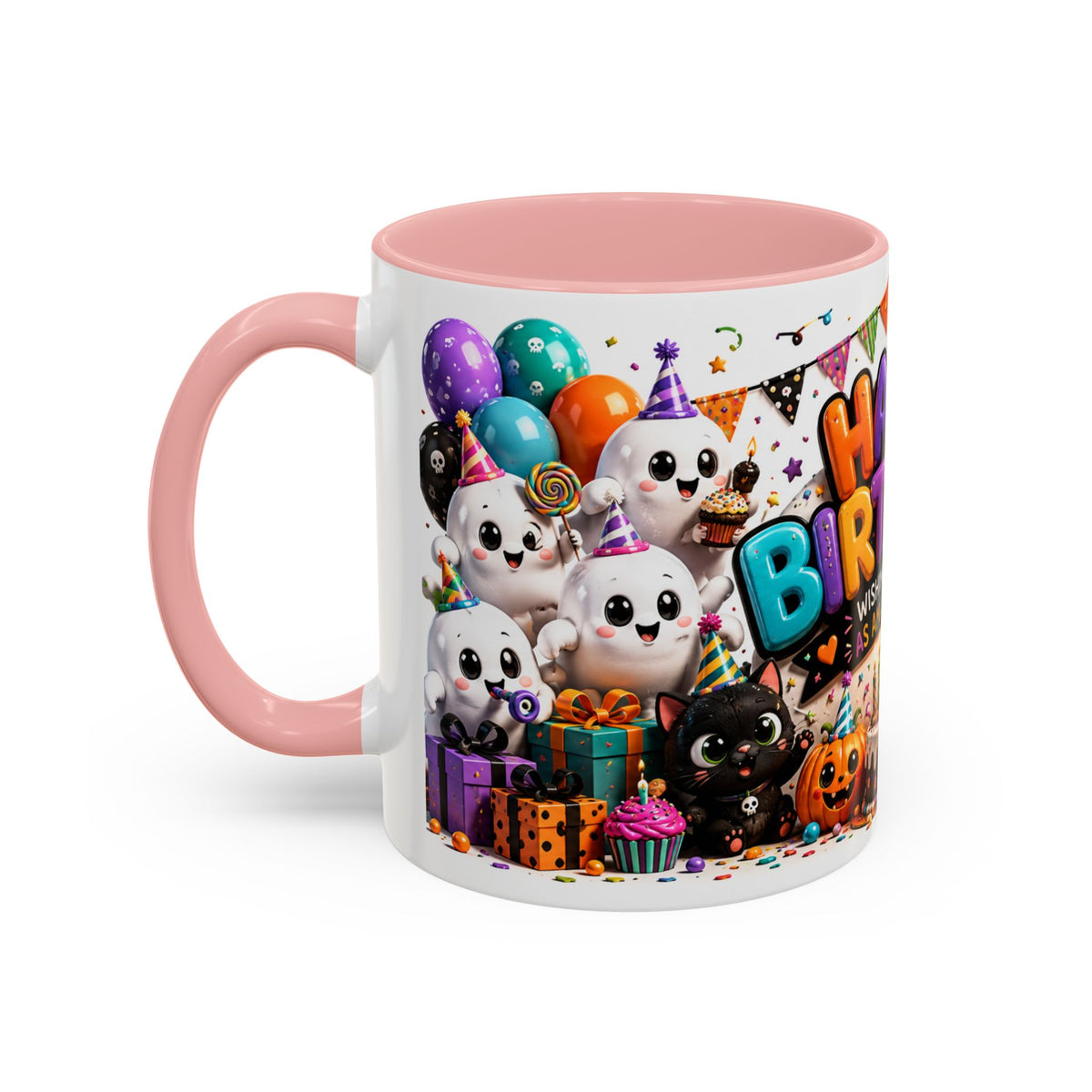 Happy Birthday Accent Coffee Mug — Colorful 3D Birthday Party Design (11/15oz)