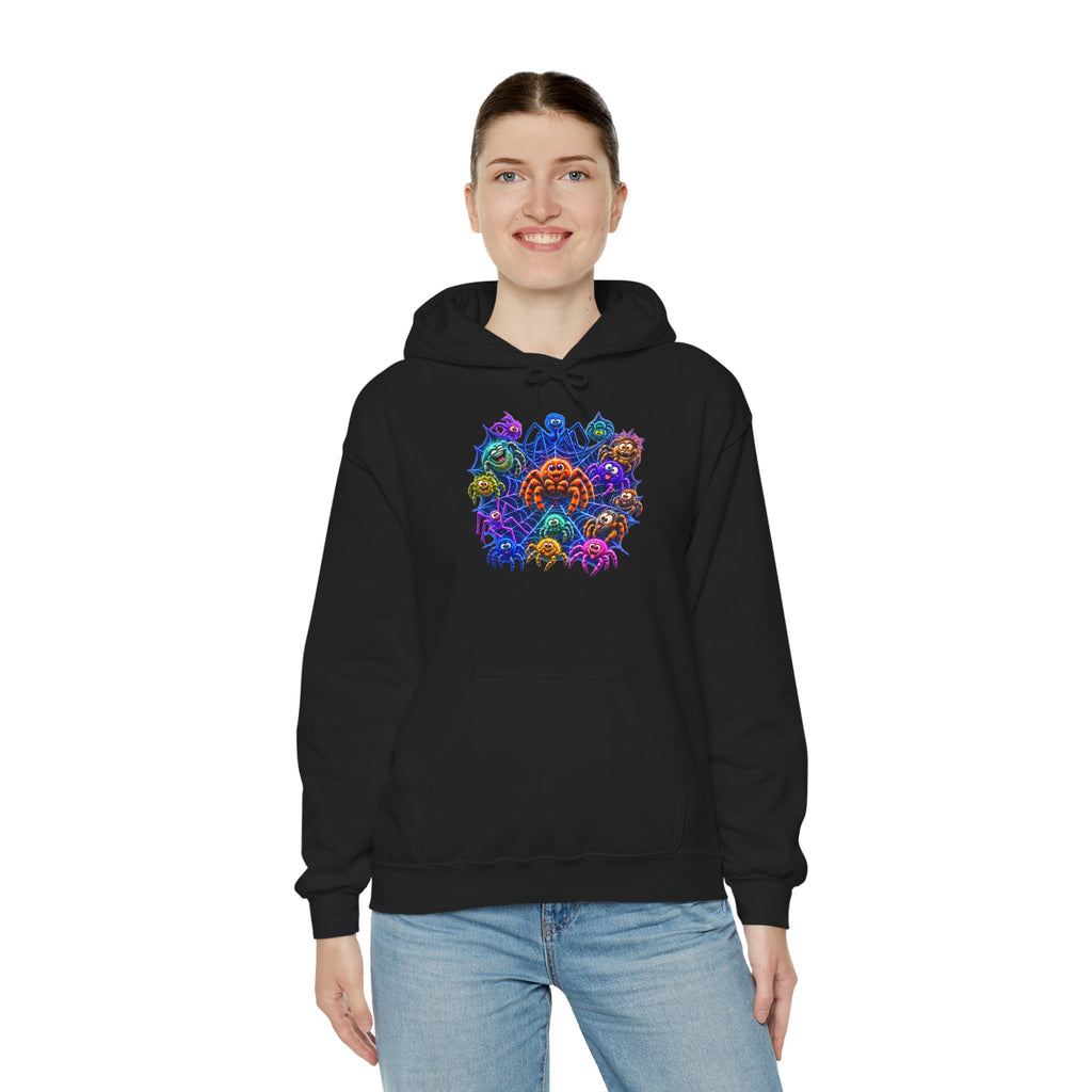 Colorful Spider Squad Black Hoodie - Funny Halloween Graphic Unisex Sweatshirt