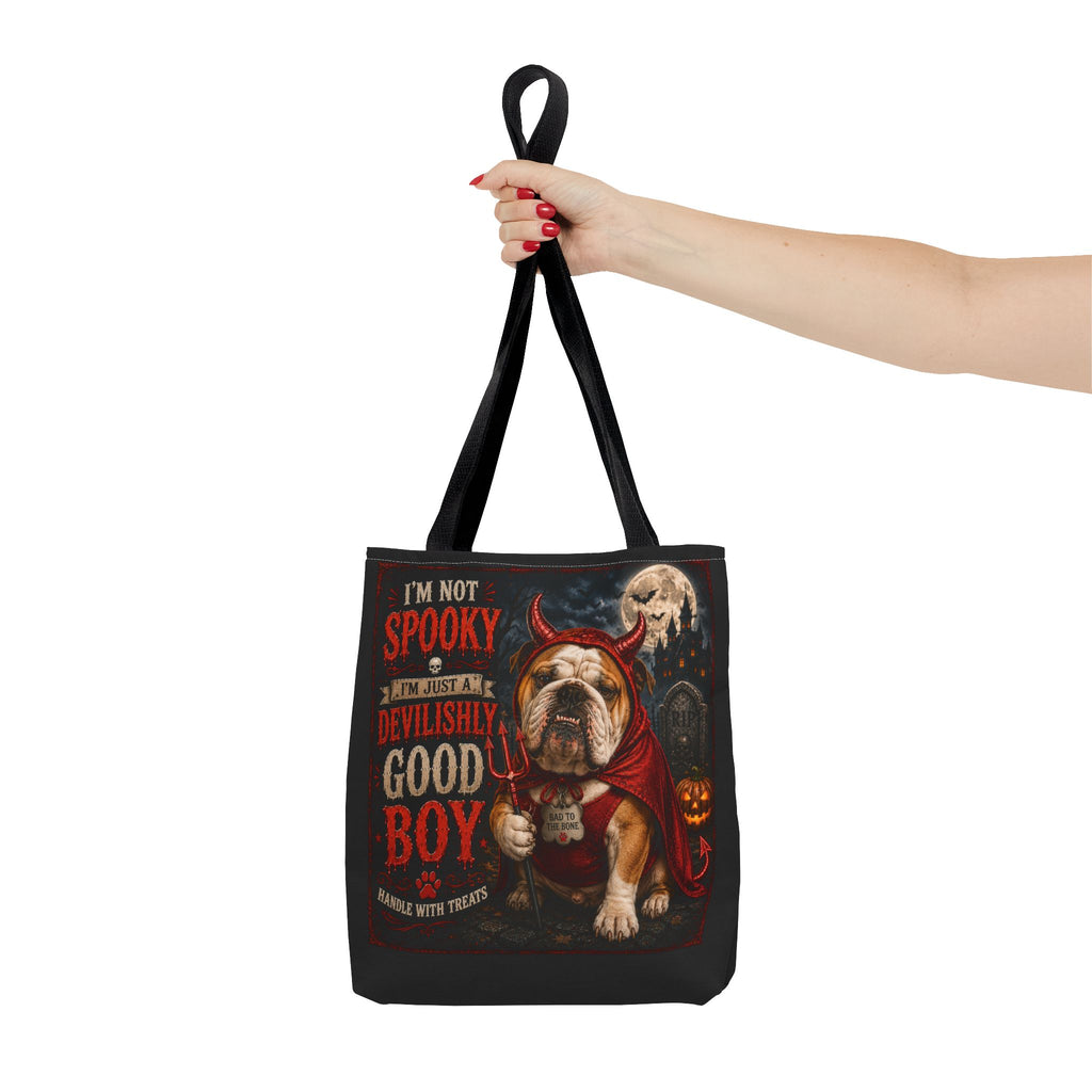 Halloween Bulldog Tote Bag — "I'm Not Spooky, I'm Just a Devilishly Good Boy"