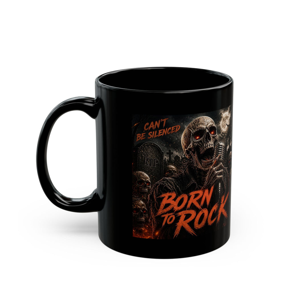 Born to Rock Skull Coffee Mug — Gothic Heavy Metal 11oz/15oz Black Mug