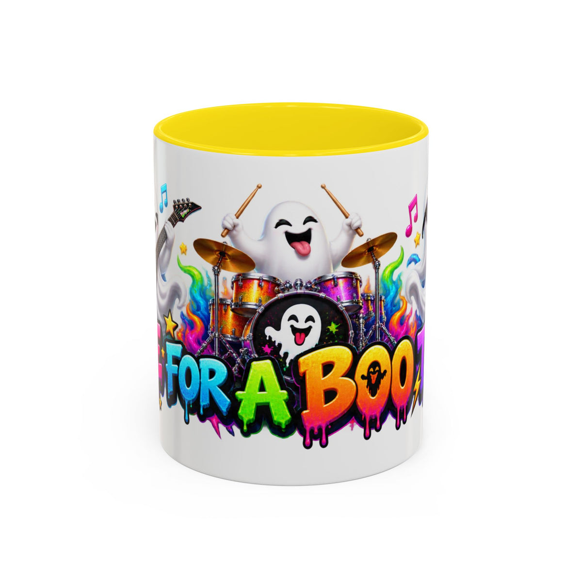 Here for a Boo Time Halloween Ghost Rock Band White Mug