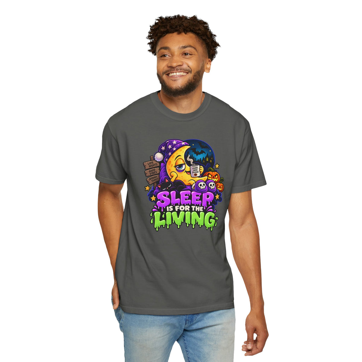 Sleep Is for the Living – Funny Halloween Moon T-Shirt