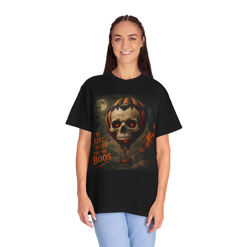 Halloween 'I'm Just Here for the Boos' Skull Hot Air Balloon T-Shirt