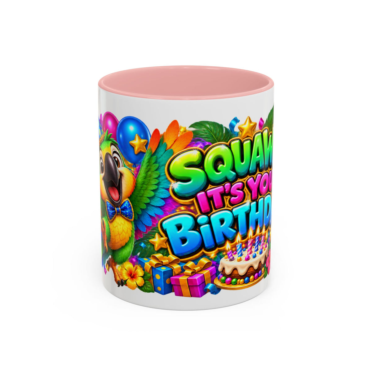 Squawk! It’s Your Birthday White Mug – Cute Parrot Birthday Cup, Colorful Tropical Party Gift