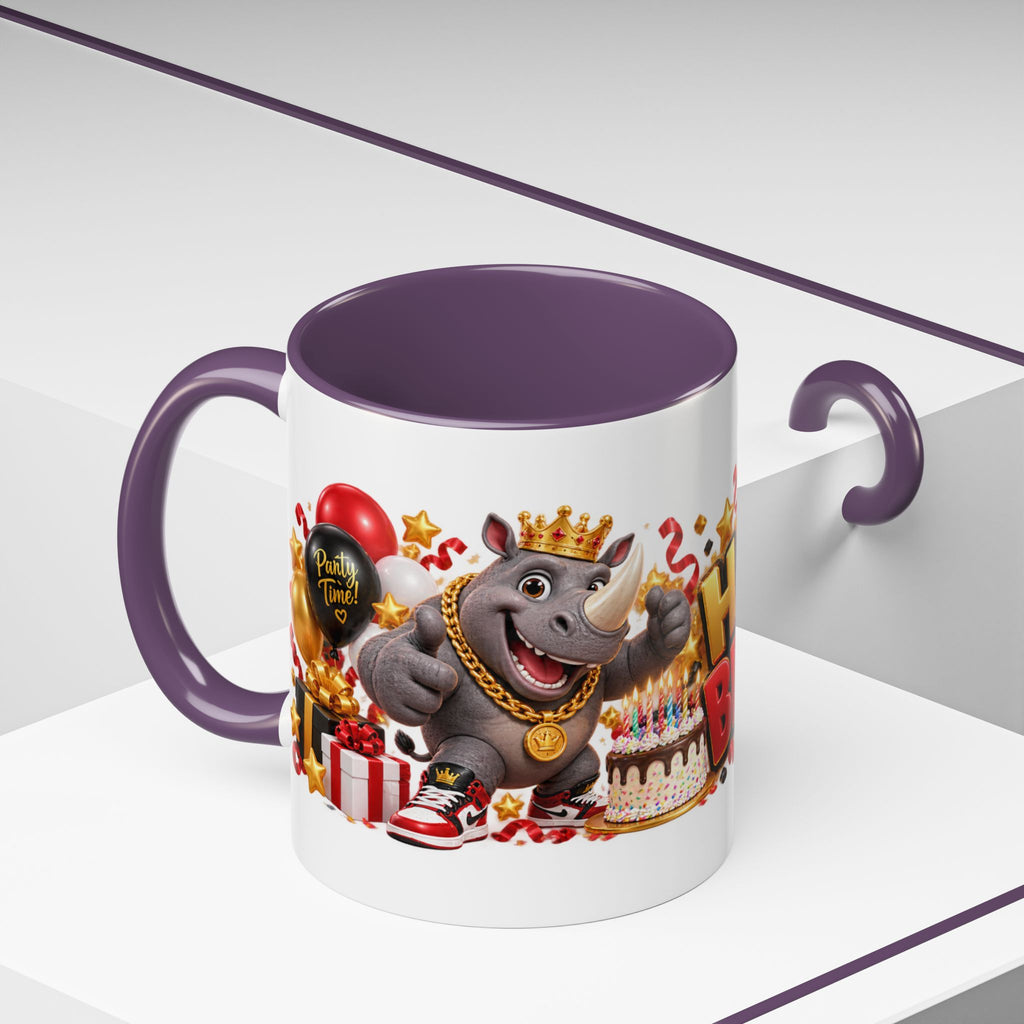 Happy Birthday Rhino Mug – Colorful 3D Birthday Gift – White Coffee Mug