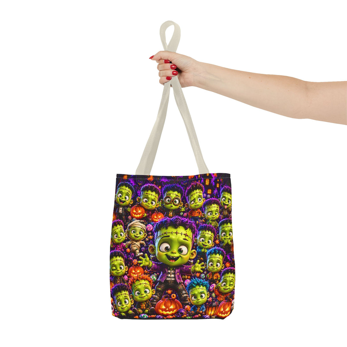 FestoraShop Funny Frankis Halloween Tote Bag - Cute 3D Monsters & Pumpkins