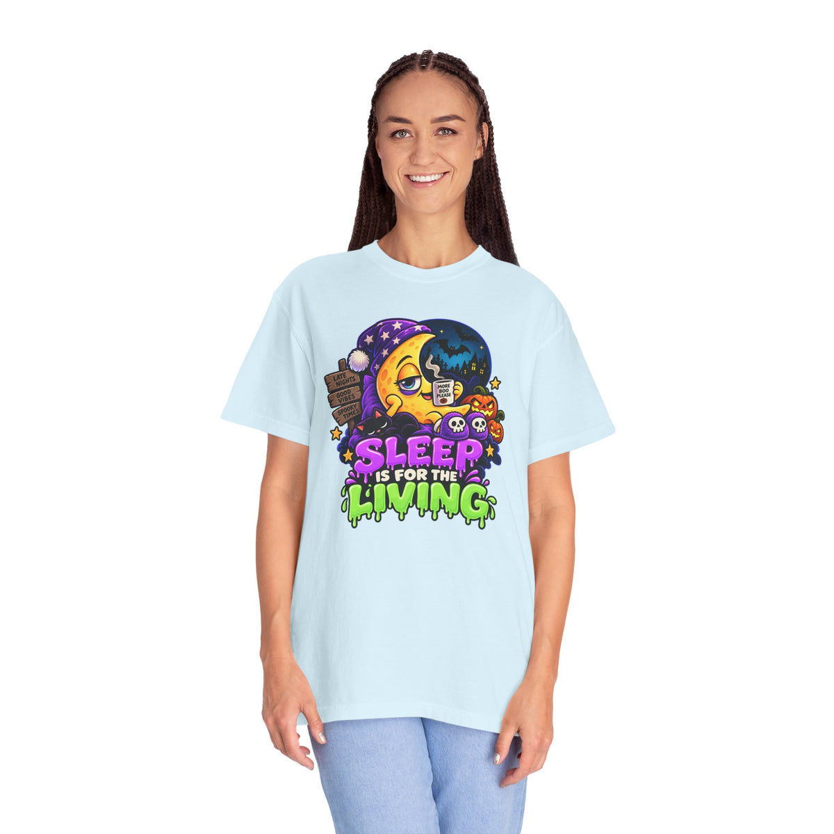 Sleep Is for the Living – Funny Halloween Moon T-Shirt