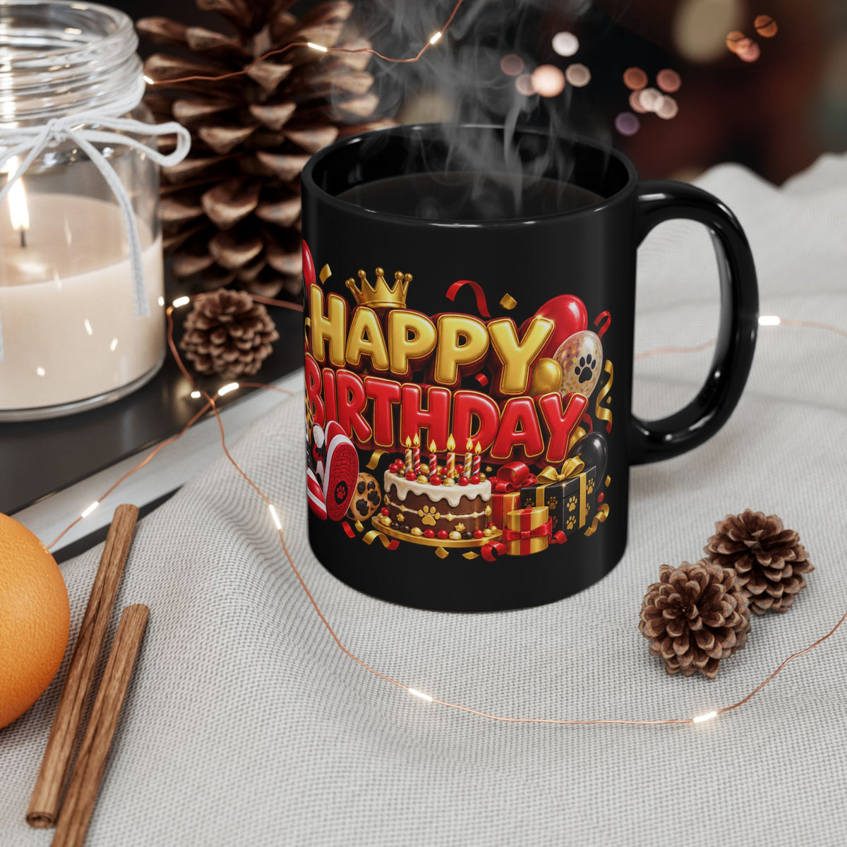 Happy Birthday Jaguar Mug – Bold 3D Birthday Design – Black Coffee Mug