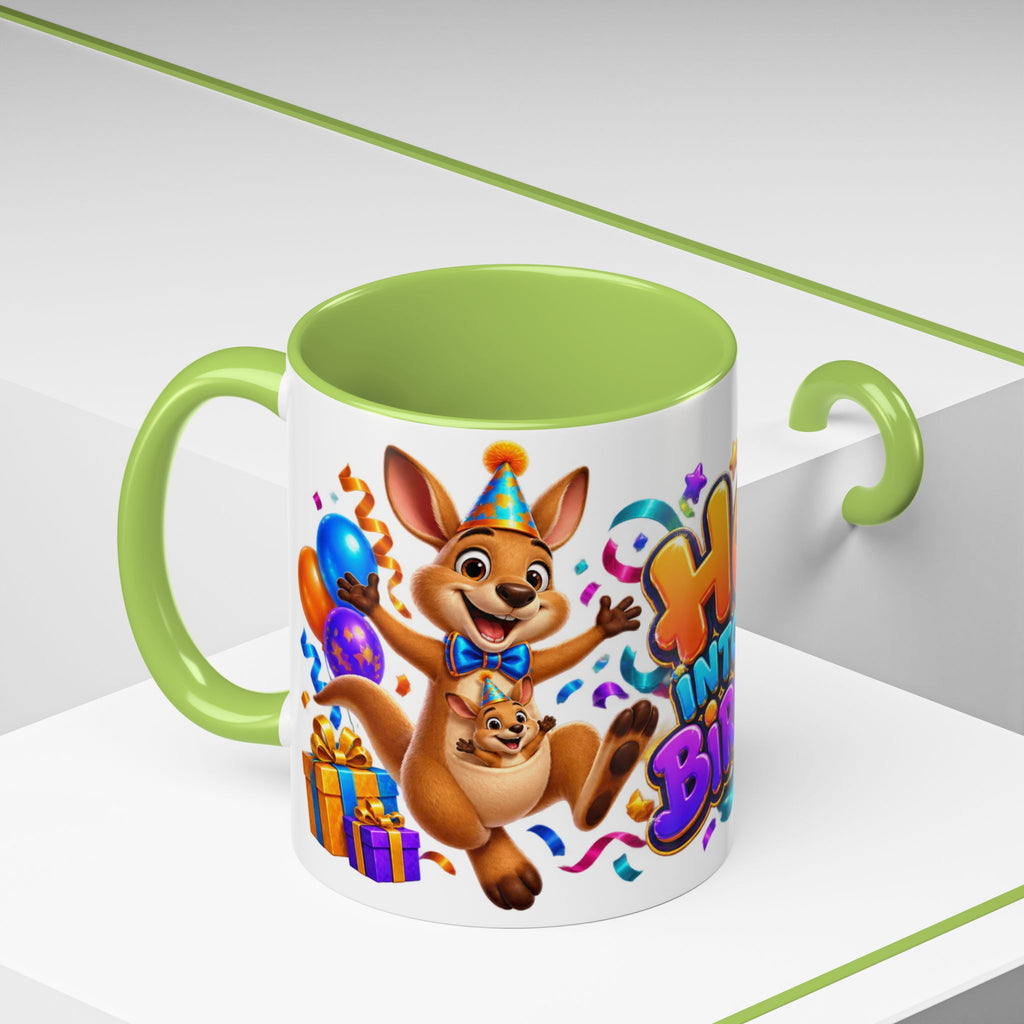 Hop Into Your Birthday White Mug – Cute Kangaroo Birthday Cup, Colorful Fun Party Gift