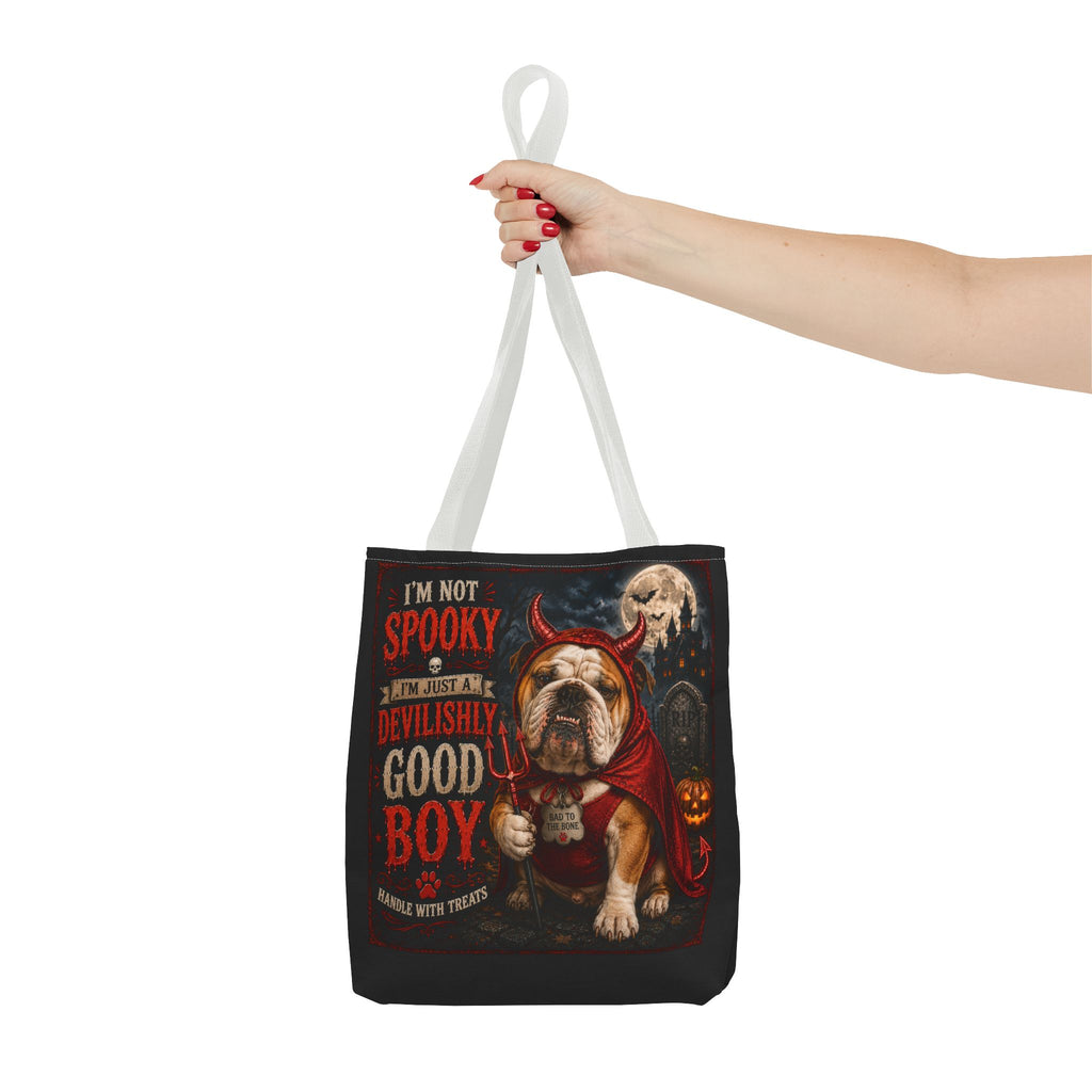 Halloween Bulldog Tote Bag — "I'm Not Spooky, I'm Just a Devilishly Good Boy"