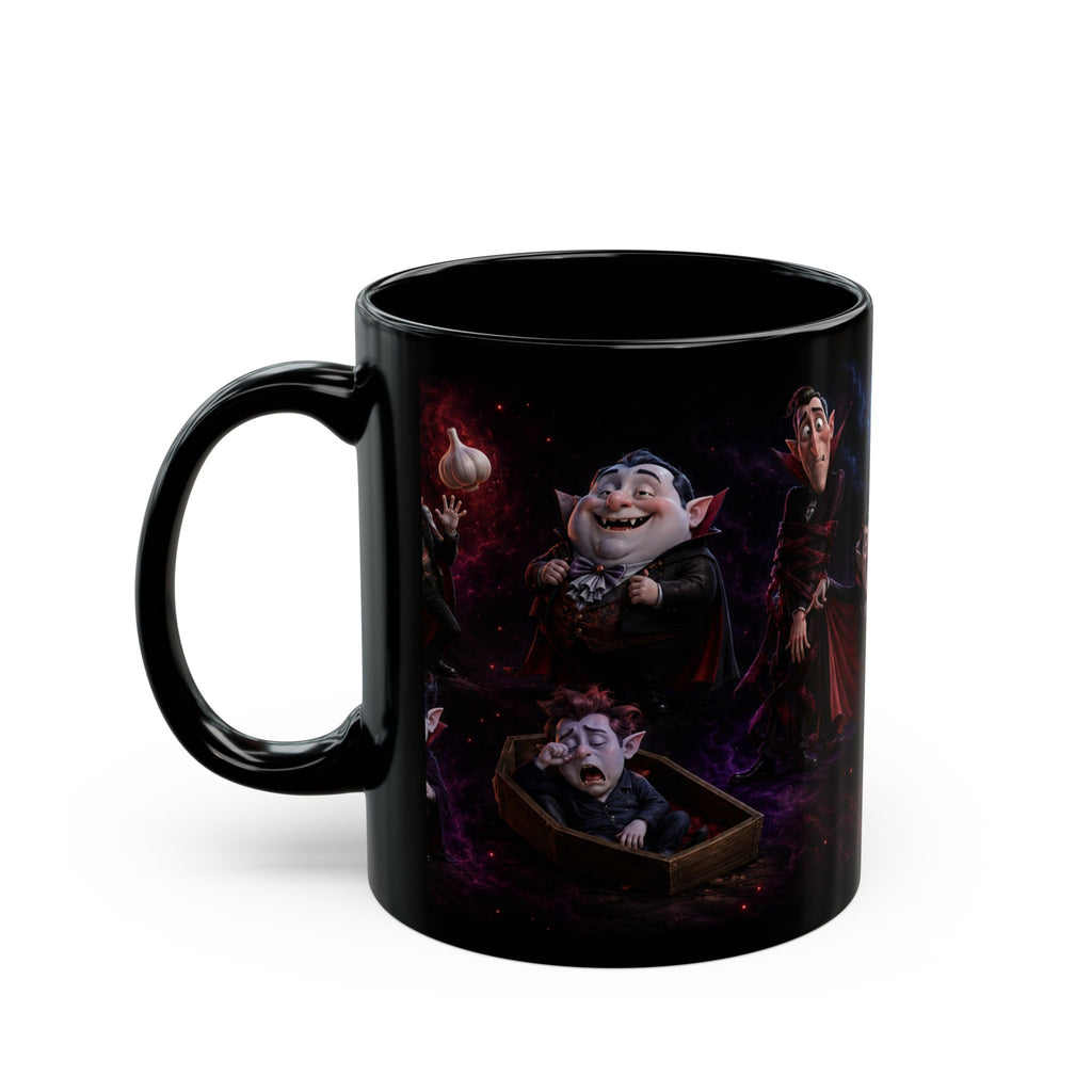Funny Vampire  Black Mug – Moonlit Halloween Cartoon Wraparound (11oz, 15oz)