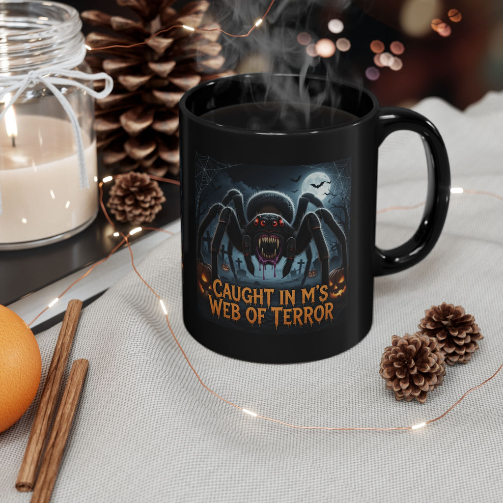 Halloween Spider Mug — "Caught in Mom's Web of Terror" Coffee Cup (11oz & 15oz)