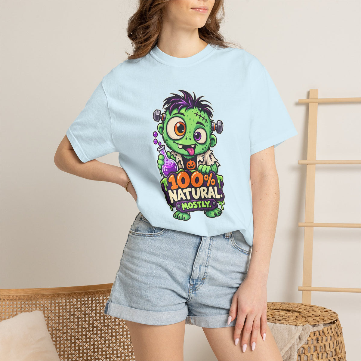 100% Natural. Mostly. – Cute Halloween Lab Monster T-Shirt