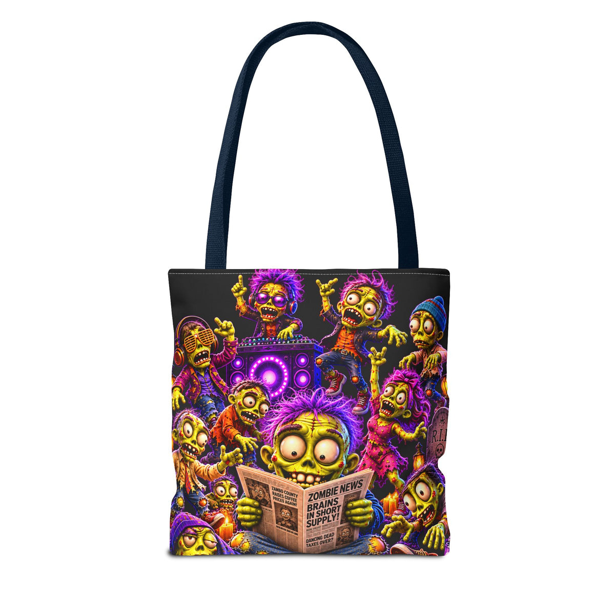 FestoraShop Funny Zombies Tote Bag - Cute 3D Halloween Zombie Reading Design