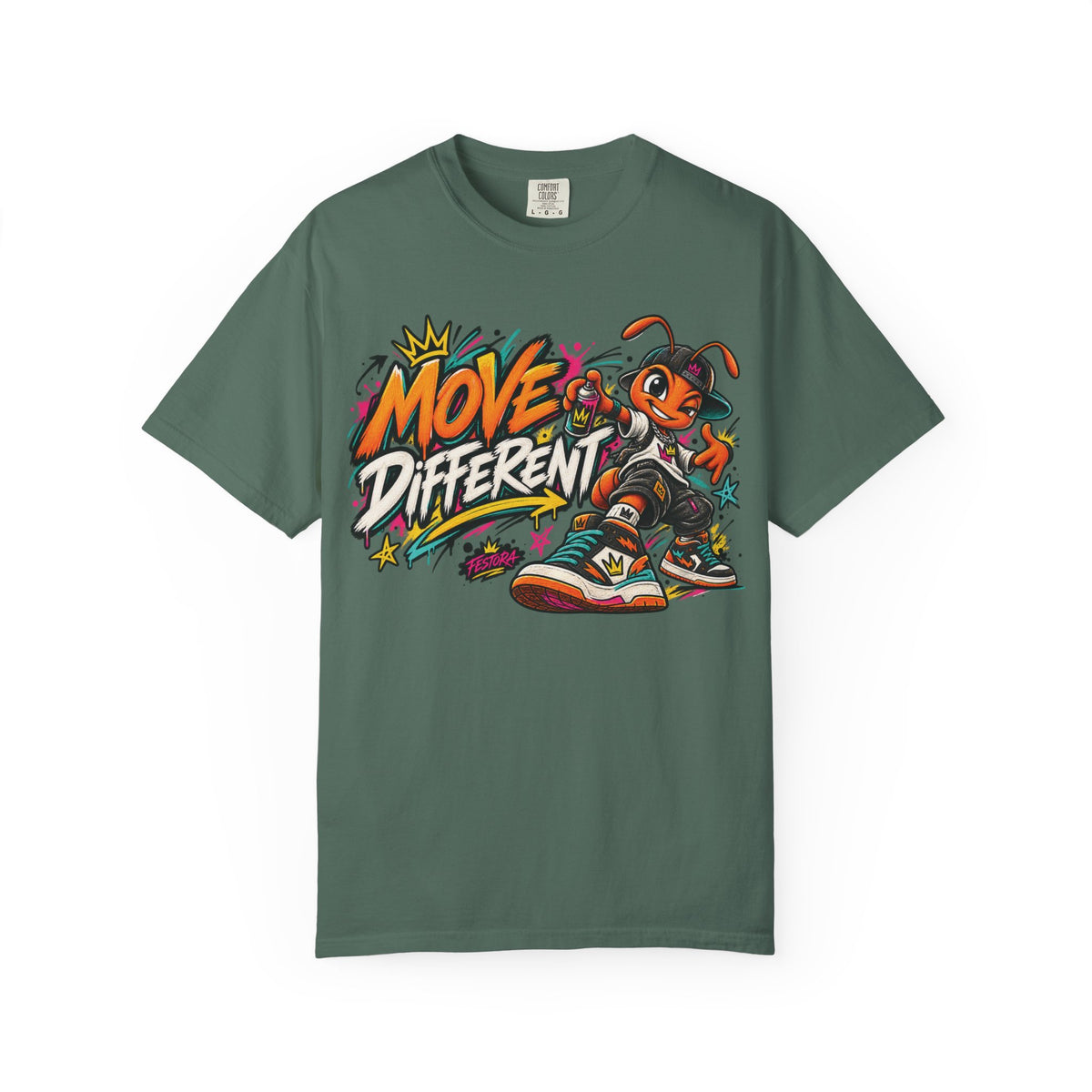 Move Different Graphic T-Shirt — Streetwear Skate Ant Mascot Design