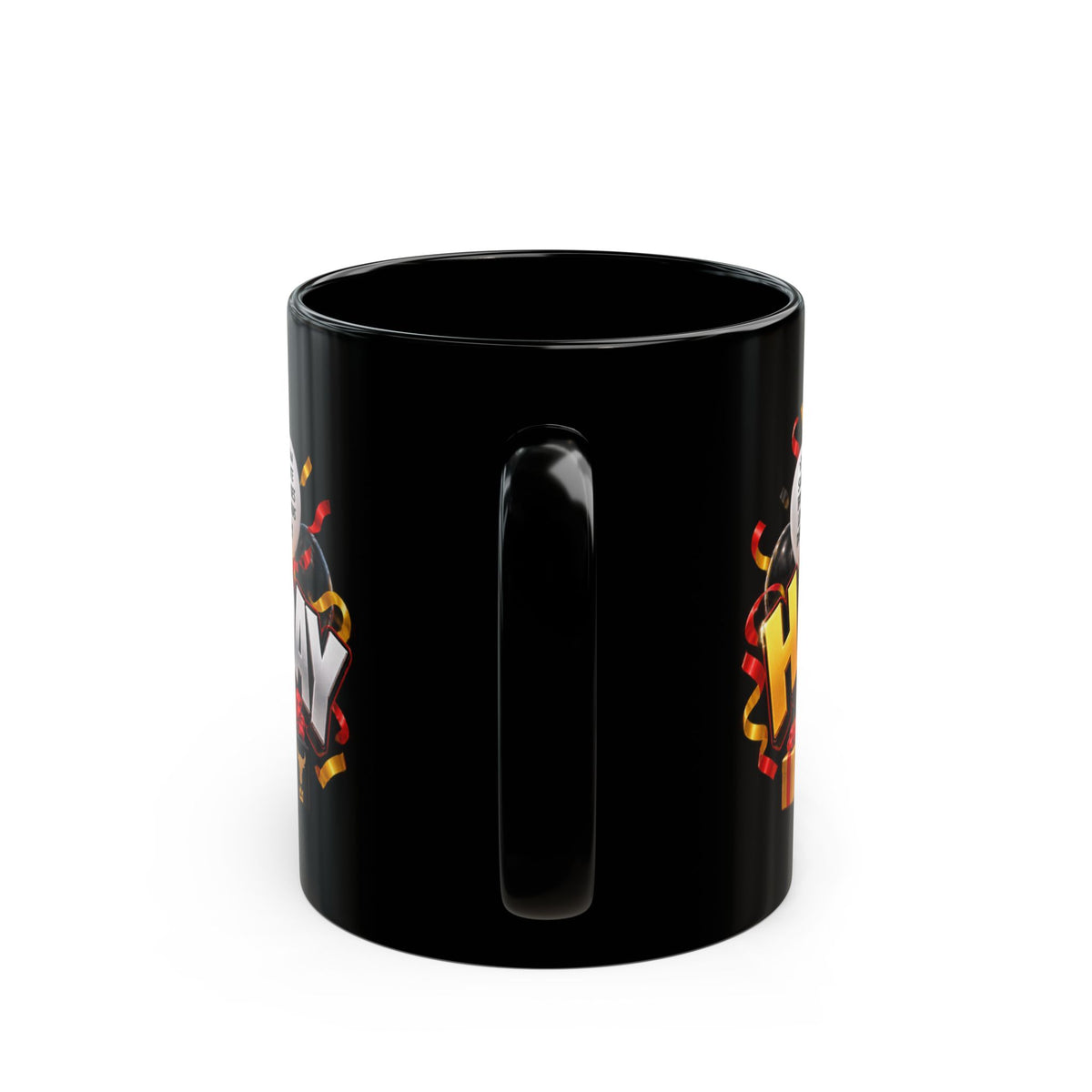 Happy Birthday Bull Mug – Bold 3D Birthday Design – Black Coffee Mug