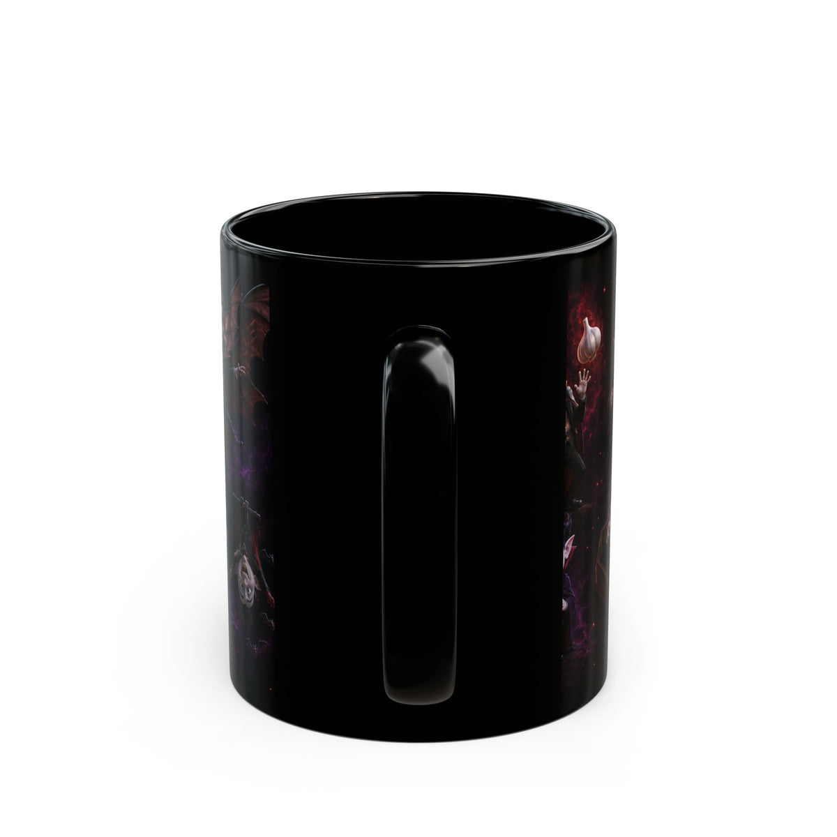 Funny Vampire  Black Mug – Moonlit Halloween Cartoon Wraparound (11oz, 15oz)
