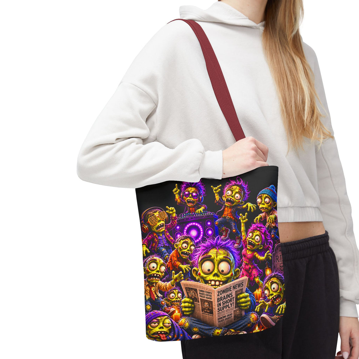 FestoraShop Funny Zombies Tote Bag - Cute 3D Halloween Zombie Reading Design