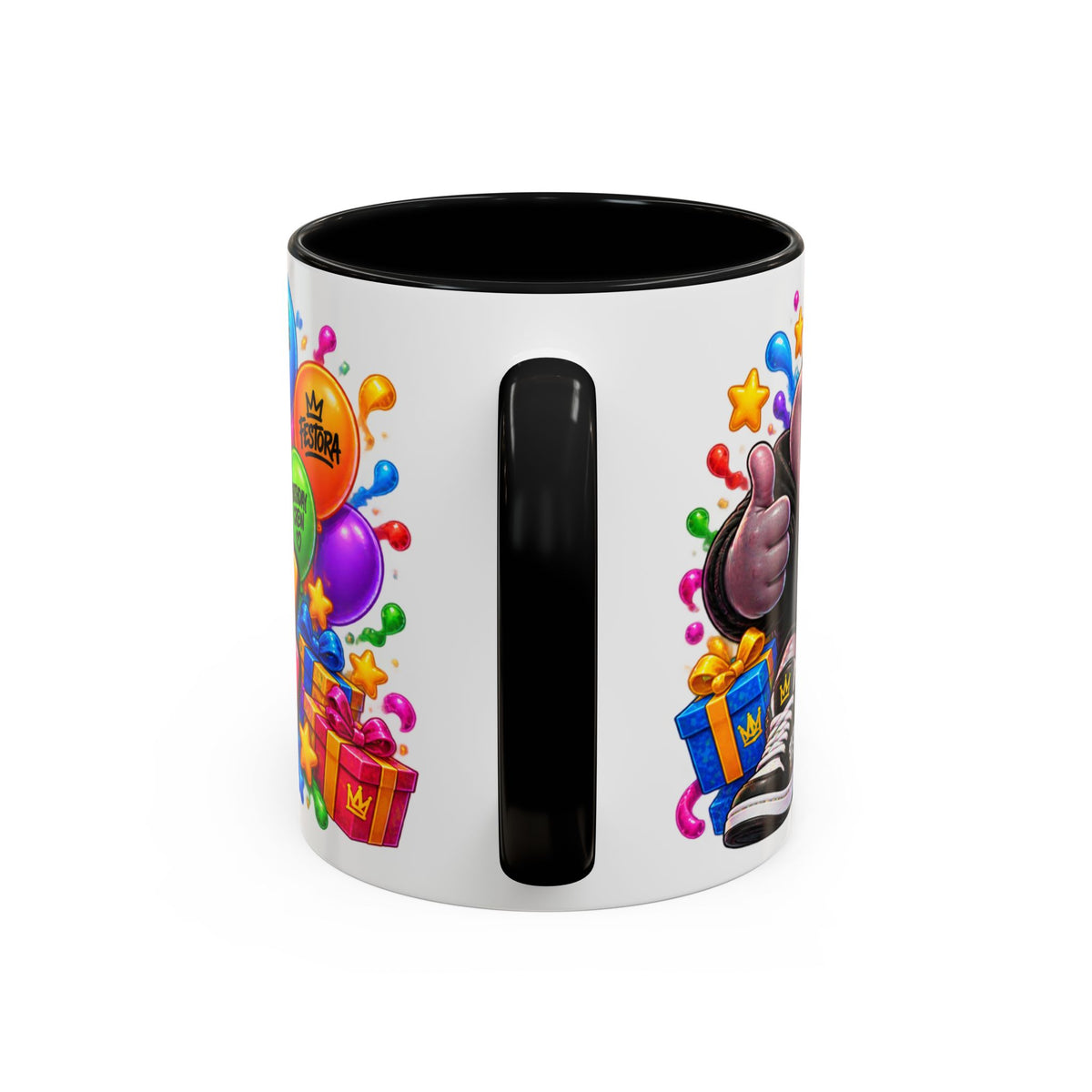 BIG BIRTHDAY ENERGY! White Ceramic Mug – Funny Hippo Birthday Coffee Cup – Colorful Party Gift – Original FestoraShop Design